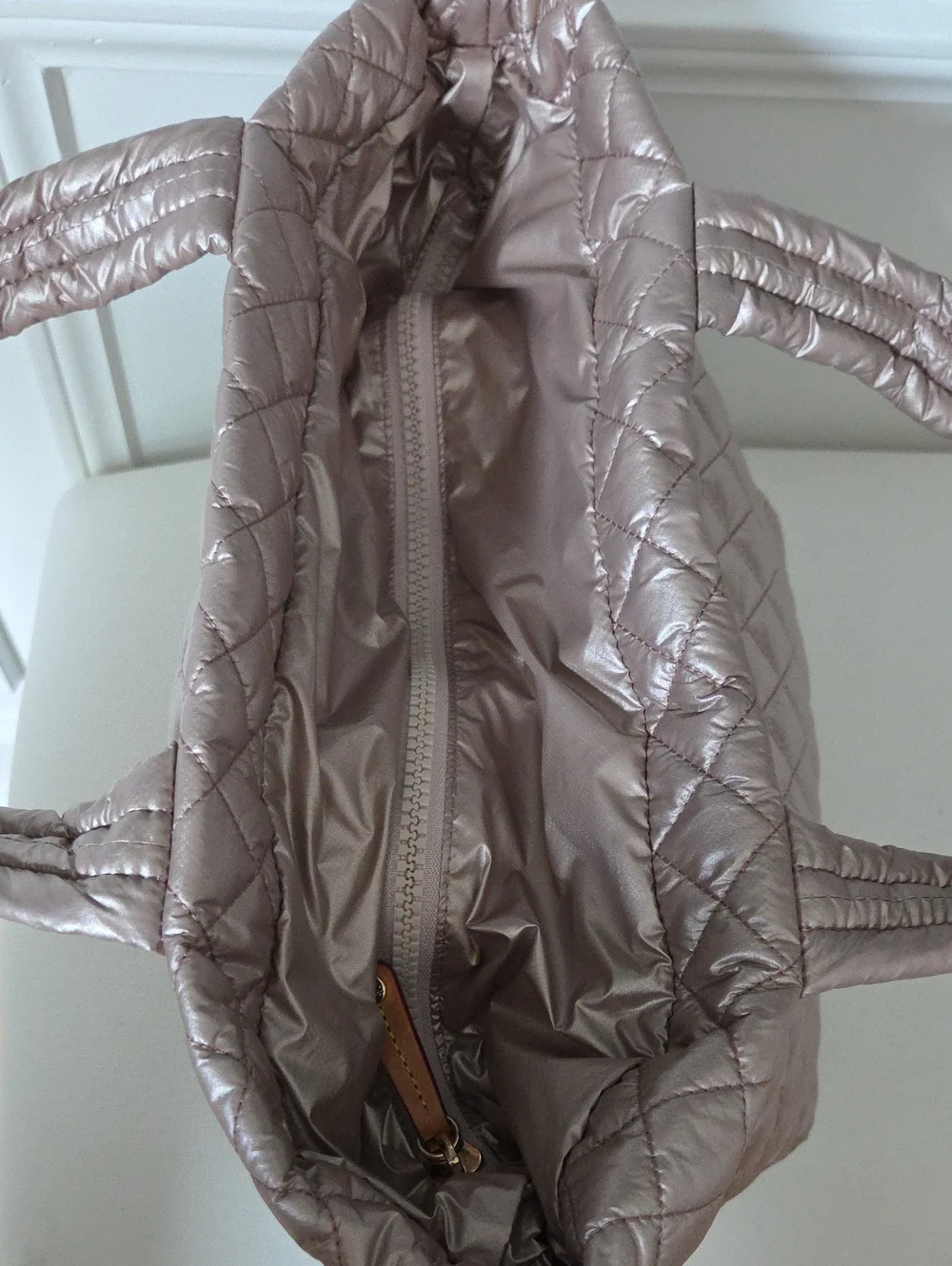 Quilted Metallic Tote Bag - Champagne Pink by MZ Wallace - Picture 5 of 7